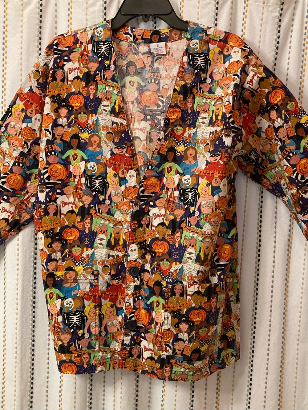 Scrubs Women’s Halloween Print Button-Down Top - Orange Multi